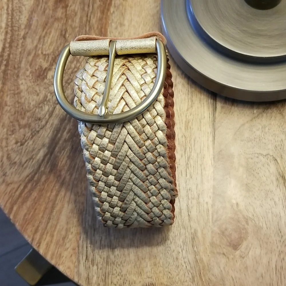 Womens Banana republic Belt Wide Braided Gold Metallic Sz XS